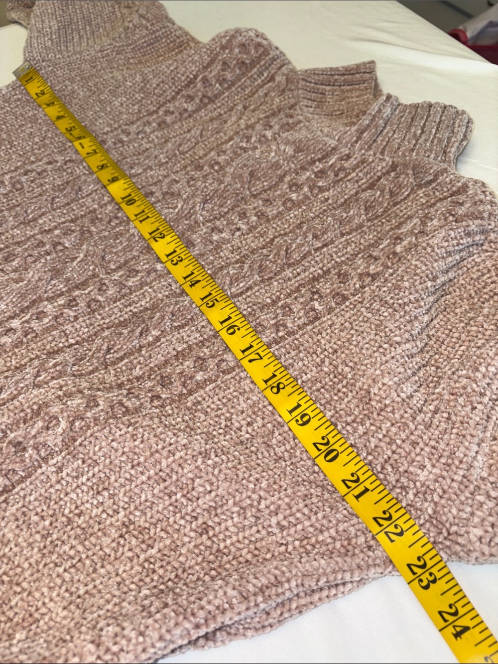 Rachel Zoe Beige Cable Knit Turtleneck Sweater slightly cropped long sleeve Sz S - Picture 5 of 8